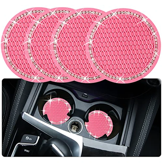 Alt view image 4 of 5 - 2PCS Bling Car Cup Coaster, 2.75 Inch Auto Cup Holder Insert Coasters Silicone Anti-Slip Crystal Rhinestone Drink Mat, Universal Vehicle Interior Accessories for Women Girls (Black)