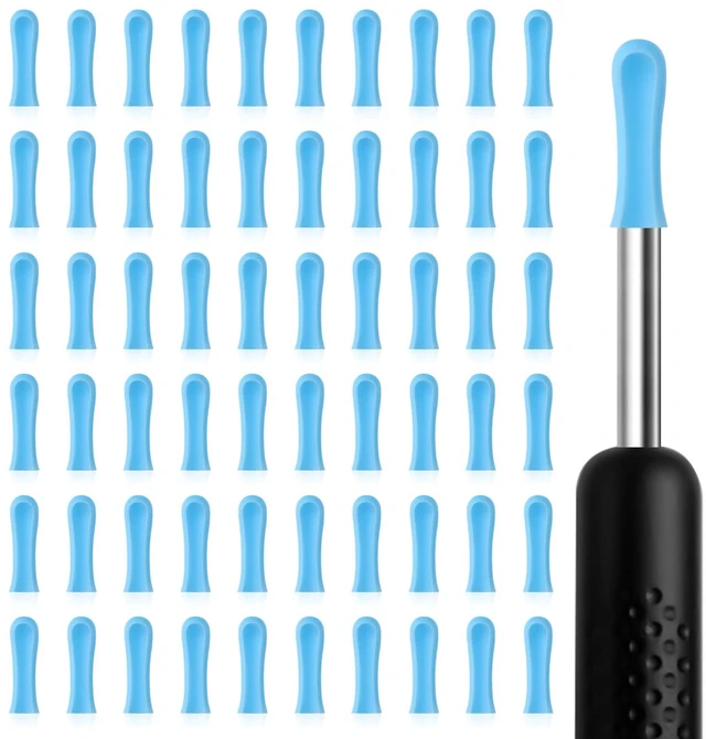 Main image of 60Pcs Ear Wax Removal Tool Replacement Tips Replacement Tips Ears | Blue Silicone Aural Cleaner Cap Set, Reusable Accessory for Wet Dry Ear Wax Cleaning, Compatible with Most Aural Picks