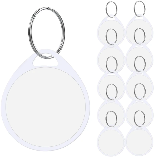Main image of 1.5 Inch Plastic Key Tags - 10 Pack Sturdy Round White Key Labels/Item Identifiers with Blank Paper Stickers and Split Rings