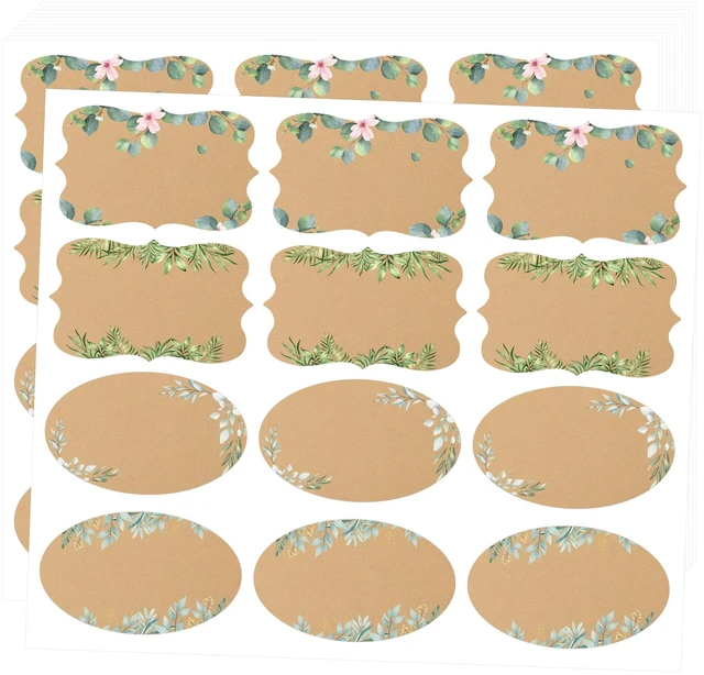 Main image of Watercolor Green Plant Canning Labels for Mason Jars 300Pcs | Rustic Kraft Stickers for Homemade Jam Jelly Small Business Packaging Gift Tags Bakery Food Storage