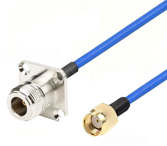 Main image of N Type Female Jack 4 Hole Flange Panel to SMA Male Straight RG402 Semi-Flexible 0.141" Adapter Cable 15cm/30cm/50cm/80cm/1M