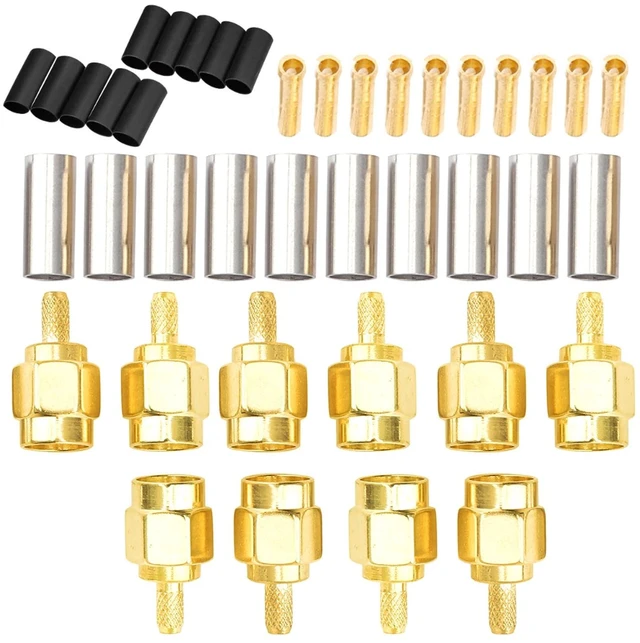 Main image of 10PCS SMA Connectors Kit RF Coaxial Adapter Male Female Plug Jack 50 Ohm Crimp Type for RG174 RG316 Cable with Heat Shrink Tube