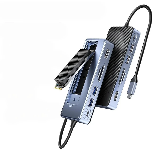 Main image of USB C HUB with SSD Enclosure Laptop Docking Station 4K60Hz Video Output 100W PD RJ45 SDTF 10Gbps M.2 NVME SATA SSD 8TB