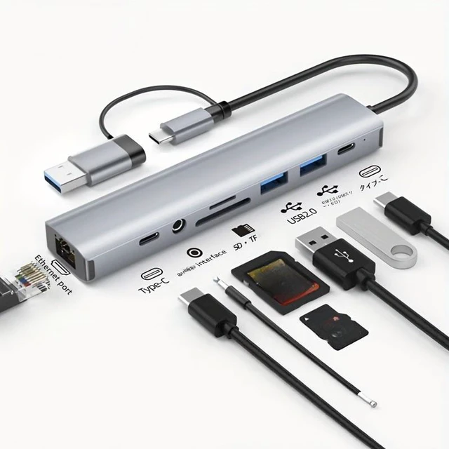 Main image of Type-C docking station, 9-in-1 integrated USB splitter + Gigabit network port + card reading function, HY41-T9