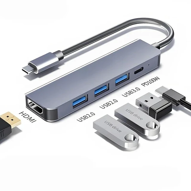 Main image of Type-C docking station, USB-C to Video Output adapter, 3.0 splitter, PD charger docking station 5-in-1, HY41-T5 (basic version)