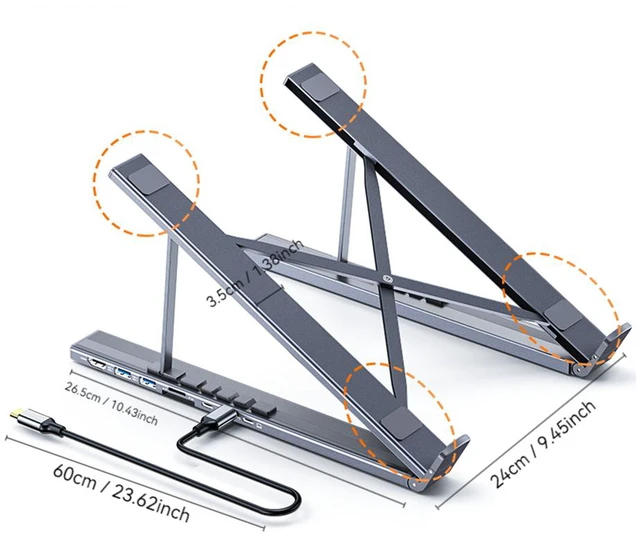 Main image of 8-in-1 Bracket HUB Laptop USB3.0 Docking Station Aluminum Alloy Foldable and Liftable Holder PD TYPE-C to Video Output Adapter