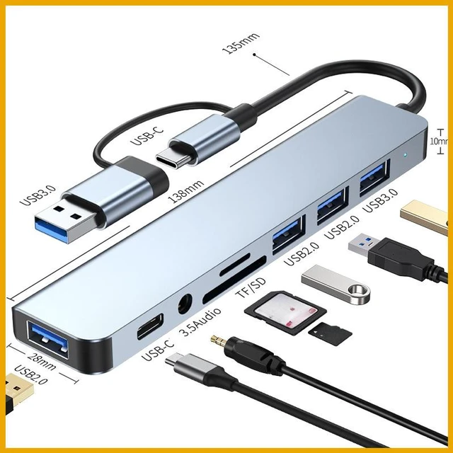 Main image of 2026 8 In 2 USB HUB With Splitter Card Reader USB C Port USB 3.0 / 2.0 SD/TF Splitter Card Reader Docking Station