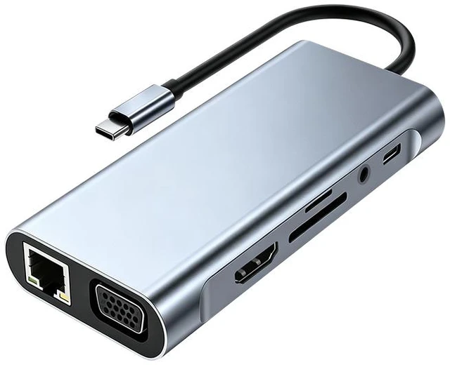 Main image of 11-in-1 Type-C to Video Output Docking Station with SD TF Card Reader, Multiport Hub for Laptops Phones Game Consoles