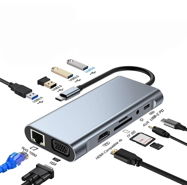 Main image of 11-in-1 Type-C Docking Station USB 3.0 HUB USB C Splitter Type C to 4K Video Output VGA PD RJ45 100M Network Adapter for Laptop Type-C Laptop