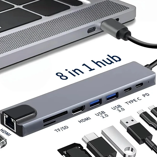 Main image of 8in1 Type C HUB Splitter Docking Station Laptop Adapter With For Type-C Laptop Type-C Phone RJ45 Video Output