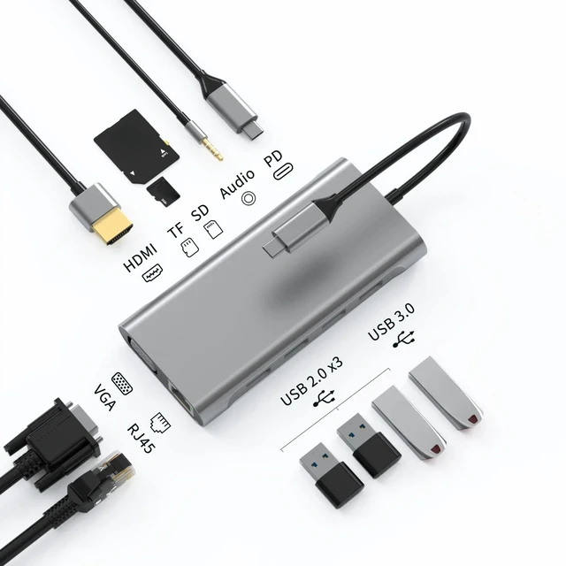 Main image of USB C HUB Type-C Hub to Video Output Adapter 4K TF SD Reader Slot PD For Type-C Laptop Chip dock station