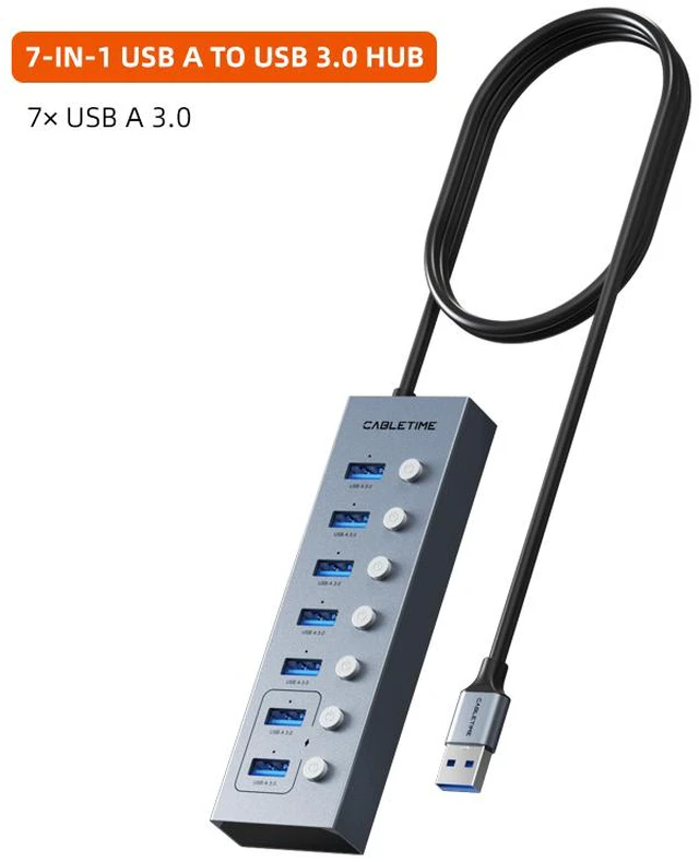 Main image of USB 3.0 HUB 5Gbps Dock Station 7-Port USB3.0 Splitter with Individual OFF/ON Switch for PC Laptop USB Ports Extender