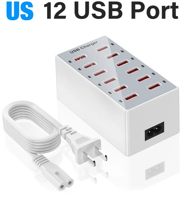 Main image of EU US UK AU Wall Desktop Power Adapter USB Charger Station Dock For Mobile Phone Type-C Phone Type-C Laptop 5V 2.4A 12 Ports Multi Plug