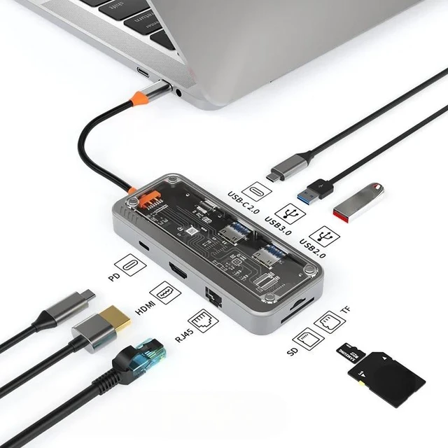 Main image of USB C HUB 4K30Hz Dock Station Type C to Video Output RJ45 Ethernet PD100W for Type-C Laptop Type-C Phone DEX Phone