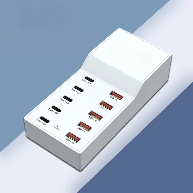 Main image of White 50W 5-Ports USB-A+PD 5-Prots Fast Charger Station For Android Apple mobile phone and Other USB Devices