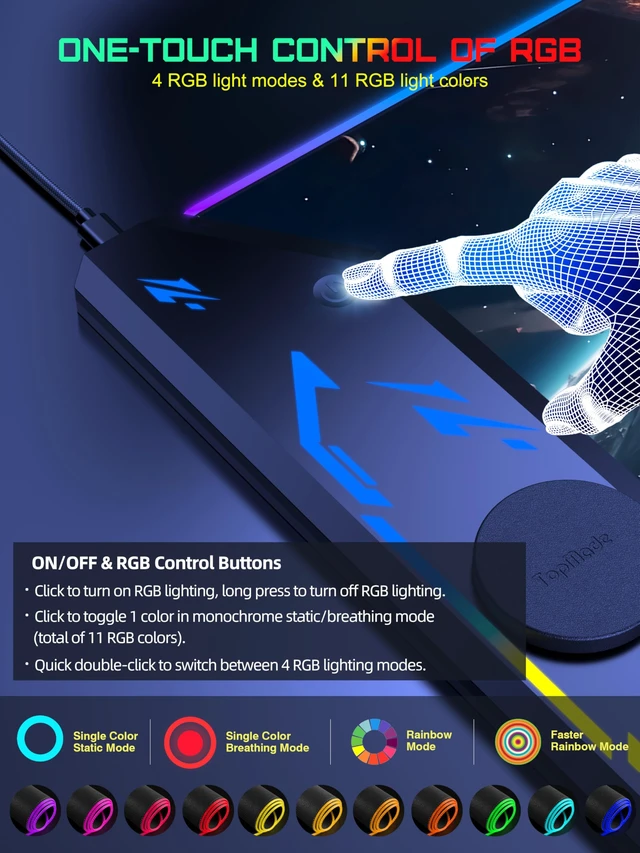 Alt view image 4 of 7 - 5-in-1 RGB Mouse Pad with Wireless Charging, Gaming Desk Mat, Cosmic Planet | 35.4" x 15.8" Waterproof Mousepad Keyboard Desk Pad, Ultra-Smooth Surface, Non-Slip Rubber Base, Dual Input Ports Design