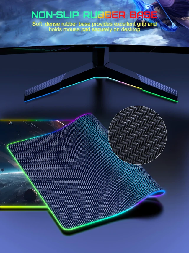 Alt view image 6 of 7 - 5-in-1 RGB Mouse Pad with Wireless Charging, Gaming Desk Mat, Cosmic Planet | 35.4" x 15.8" Waterproof Mousepad Keyboard Desk Pad, Ultra-Smooth Surface, Non-Slip Rubber Base, Dual Input Ports Design
