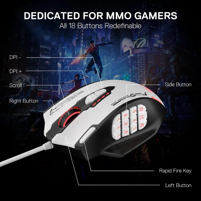 Alt view image 4 of 7 - M908 Wired RGB MMO Gaming Mouse 24000 DPI Remapping Keys | Stable Lag-Free Connection, Redefine Keybinding Macro, Vibing Backlight, Ergonomic Grip Body Comfort