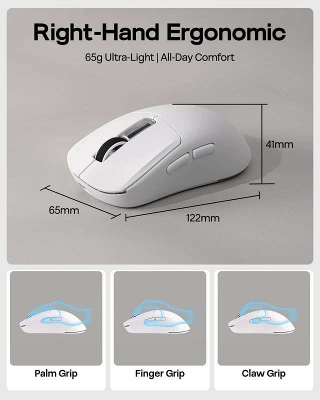 Alt view image 5 of 7 - NEX Lite Wireless Gaming Mouse w/Screens & RGB Charging Dock | 65g Right-Hand Gaming Mice, PAW3311 Sensor, 1K Polling, 12K DPI, BT 5.0/2.4GHz/USB-C, for Gaming & Office (White)