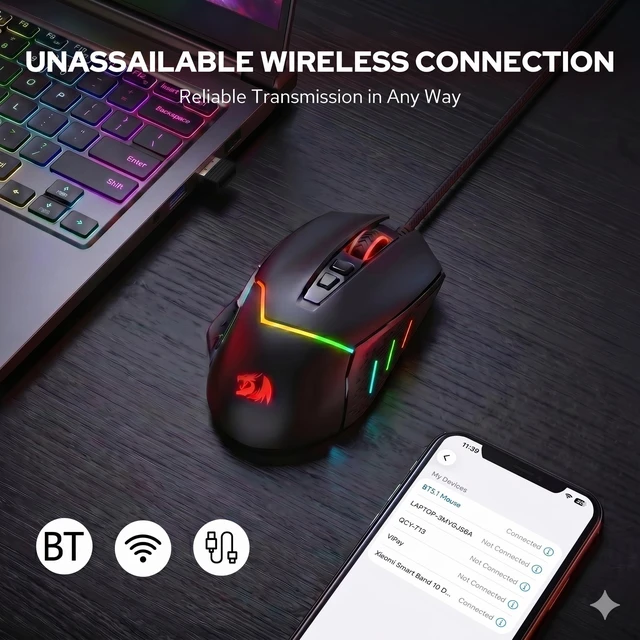 Alt view image 2 of 7 - M690 MAX Wireless RGB Gaming Mouse 12800 DPI Remapping Keys | Cable-Free 0 Delay, Redefine Keybinding Macro, Vibing Backlight, Ergonomic Grip Body Comfort