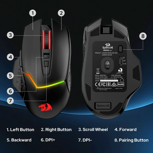 Alt view image 6 of 7 - M690 MAX Wireless RGB Gaming Mouse 12800 DPI Remapping Keys | Cable-Free 0 Delay, Redefine Keybinding Macro, Vibing Backlight, Ergonomic Grip Body Comfort