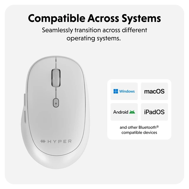 Alt view image 4 of 7 - Hyperspace Wireless Mouse Bluetooth 5.0 Ergonomic Wireless Mouse w/Adjustable Sensitivity, Fast Switching, Compatible w/MacOS, Windows, Chrome OS Pair Up to 3 Devices