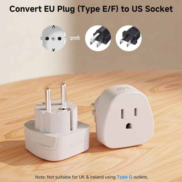 Alt view image 2 of 7 - Type F Plug Adapter, US to EU Type E/F Adapter | For Germany, Austria, Slovakia, Bulgaria, France, Russia, CE & RoHS Certified