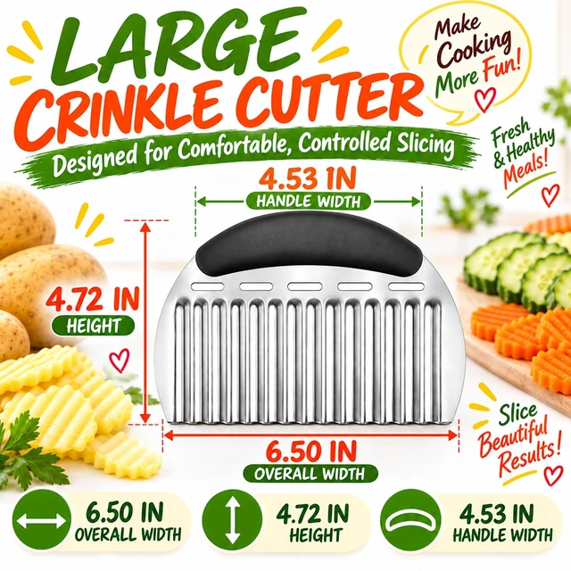 Alt view image 3 of 7 - Large Crinkle Cutter, Upgraded Stainless Steel Wavy Vegetable Slicer | Handheld Potato & Carrot Cutter for Crinkle Fries, Wavy Chips, Garnishes and Meal Prep, Ergonomic Handle