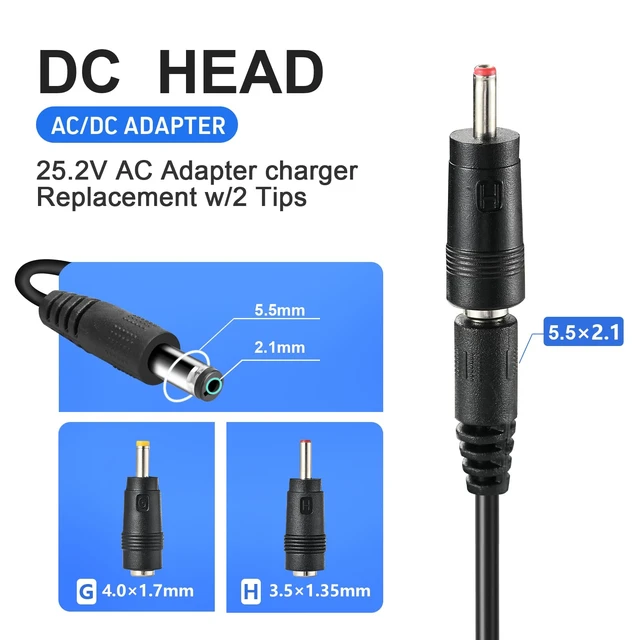 Alt view image 4 of 6 - 24V-25.2V Massage Gun Charger for Taotronics,Hypervolt, Opove, Toloco, Legiral, Bobbito, Deep Tissue Percussion Massage Guns Power Supply Cable (1.5m/5FT)