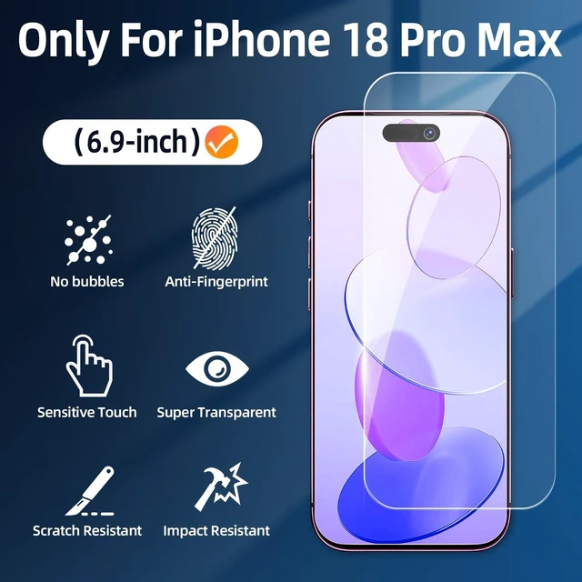 Alt view image 2 of 7 - 2 Pack for iPhone 18 Pro Max Screen Protector Tempered Glass | Ultra Resistant, 9H+Hardness, Scratch Resistant, No Bubbles, Case Friendly, HD Clear