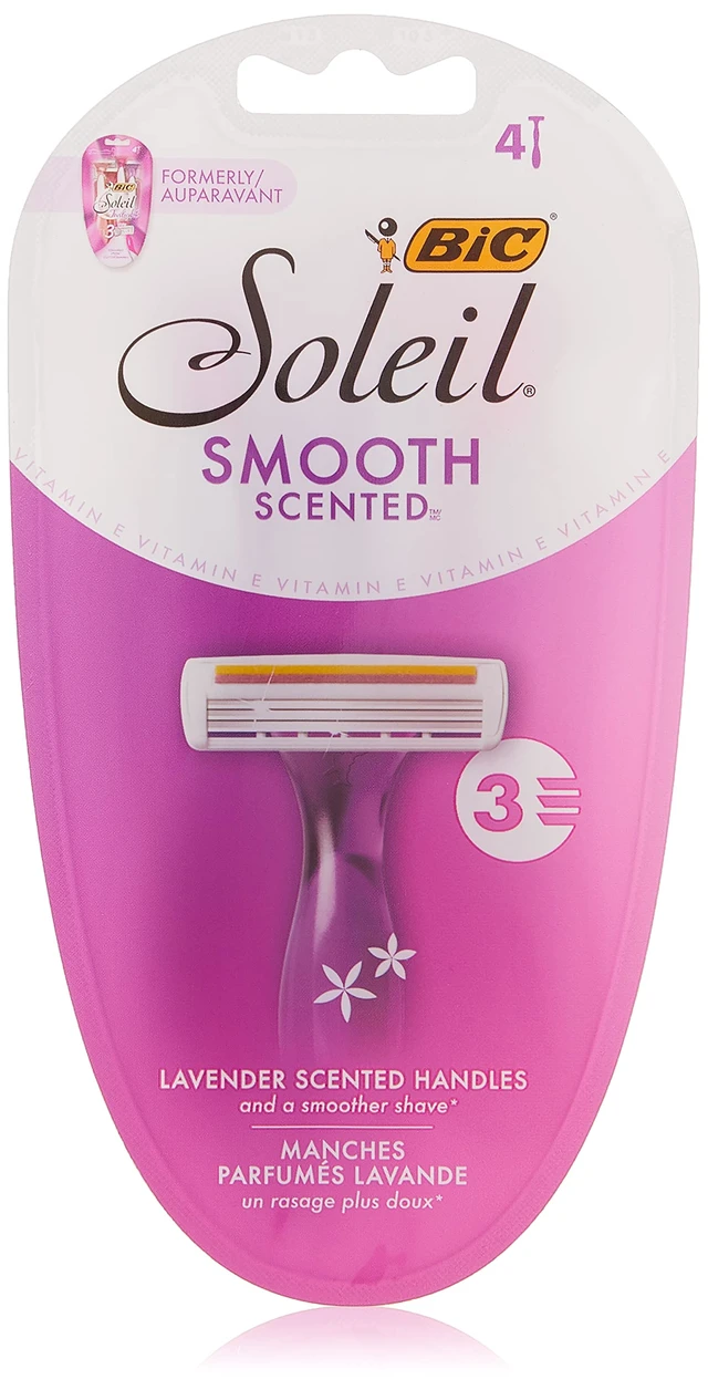 Main image of Soleil 3 Scented Womens Disposable 3-Blade Razors, 4-Pack Set | Moisture Strip with Vitamin E, Lavender Scented Handles, Ideal for Smooth Shaving on Legs and Underarms