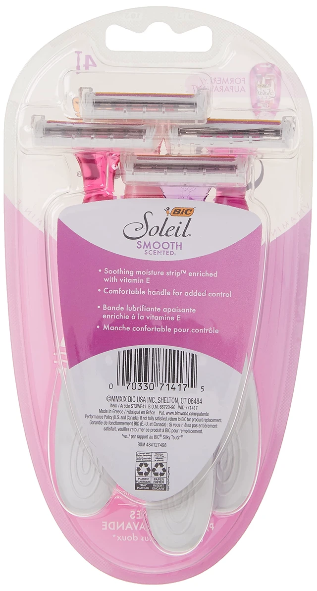Alt view image 2 of 4 - Soleil 3 Scented Womens Disposable 3-Blade Razors, 4-Pack Set | Moisture Strip with Vitamin E, Lavender Scented Handles, Ideal for Smooth Shaving on Legs and Underarms