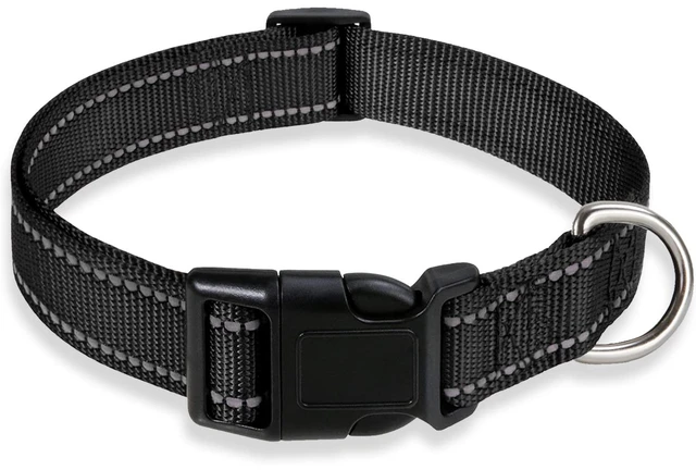 Main image of Reflective Dog Collar, Puppy Collar with Buckle Adjustable, Black S | Breathable Nylon Collars for Small Medium Large Dogs, No Chafing on Walks and Outdoor Hikes, Metal D-Ring, Night Safety