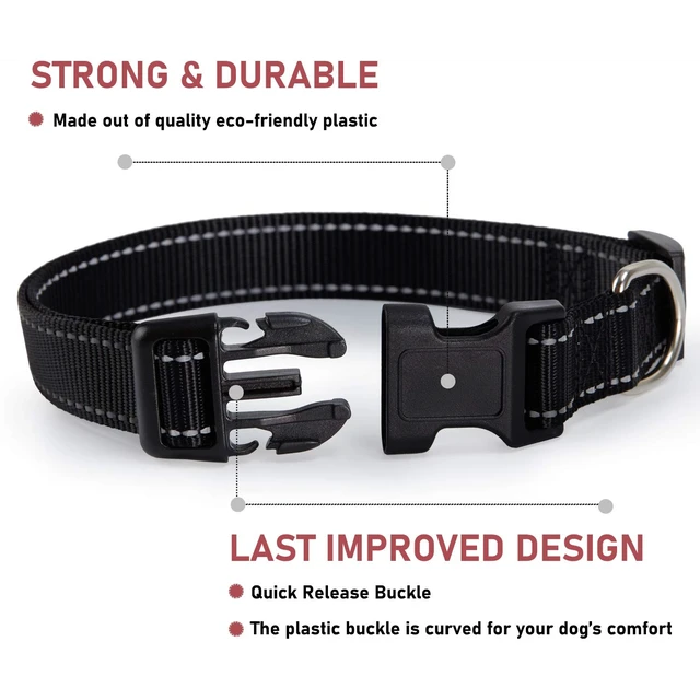 Alt view image 2 of 7 - Reflective Dog Collar, Puppy Collar with Buckle Adjustable, Black S | Breathable Nylon Collars for Small Medium Large Dogs, No Chafing on Walks and Outdoor Hikes, Metal D-Ring, Night Safety