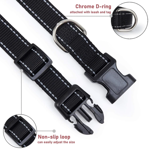 Alt view image 3 of 7 - Reflective Dog Collar, Puppy Collar with Buckle Adjustable, Black S | Breathable Nylon Collars for Small Medium Large Dogs, No Chafing on Walks and Outdoor Hikes, Metal D-Ring, Night Safety