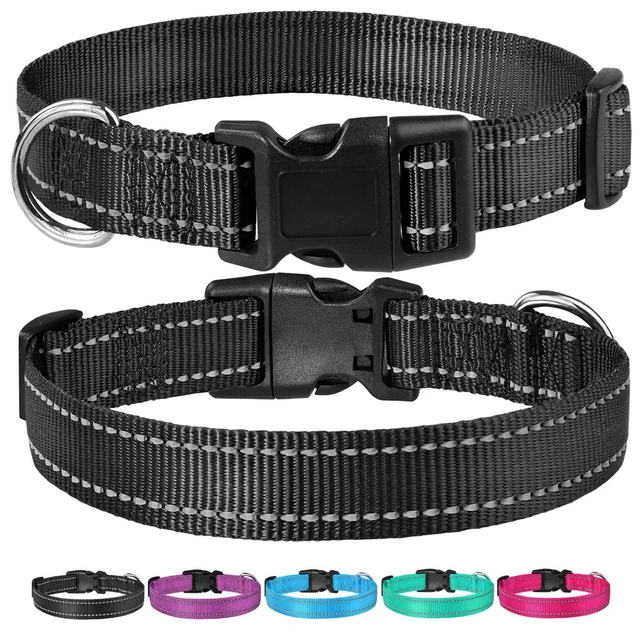 Alt view image 6 of 7 - Reflective Dog Collar, Puppy Collar with Buckle Adjustable, Black S | Breathable Nylon Collars for Small Medium Large Dogs, No Chafing on Walks and Outdoor Hikes, Metal D-Ring, Night Safety