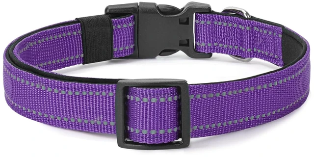 Alt view image 6 of 6 - Reflective Dog Collar, Adjustable Nylon for Medium Dogs,Purple | Quick Release,Soft Neoprene Padded,Metal D-Ring