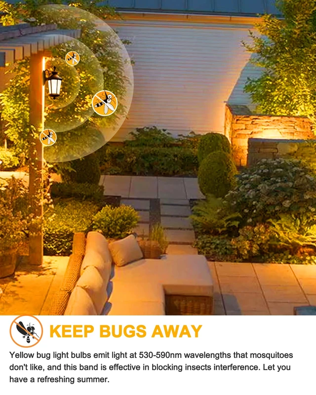Alt view image 2 of 7 - Bug Light Bulbs Outdoor, 40W Equivalent Amber Yellow A19 LED Bug Lights | 6W LED 500LM 2000K Yellow Lamp for Porch Lights, Patio, Backyard, Hallway Night Bulb, Non-Attracting, Not-Dimmable, 2 Pack