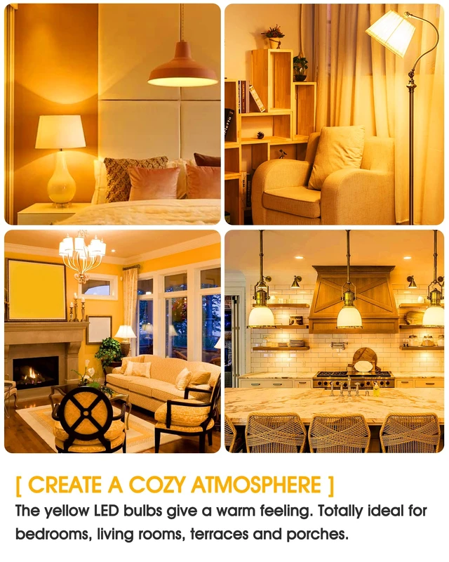 Alt view image 4 of 7 - Bug Light Bulbs Outdoor, 40W Equivalent Amber Yellow A19 LED Bug Lights | 6W LED 500LM 2000K Yellow Lamp for Porch Lights, Patio, Backyard, Hallway Night Bulb, Non-Attracting, Not-Dimmable, 2 Pack