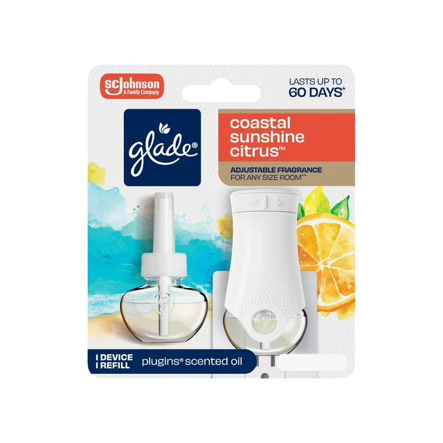 Main image of PlugIns Scented Oil Warmer + Refill, Glade Plug in Air Freshener, Coastal Sunshine Citrus, 0.67 oz