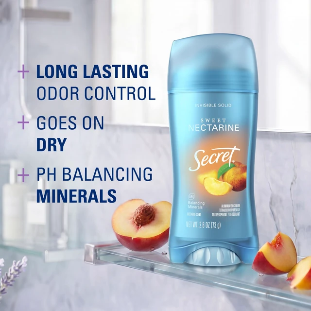 Alt view image 2 of 7 - Antiperspirant Deodorant for Women, Sweet Nectarine Scent, 2.6 oz | 72HR Sweat & Odor Protection | Invisible Solid | pH Balanced & Pro-Hyaluronic Acid | Gentle & Smooth | Instant Freshness