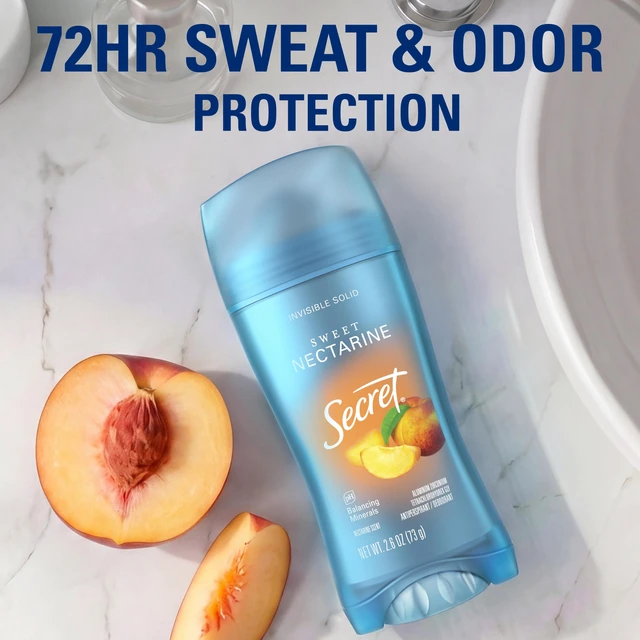Alt view image 3 of 7 - Antiperspirant Deodorant for Women, Sweet Nectarine Scent, 2.6 oz | 72HR Sweat & Odor Protection | Invisible Solid | pH Balanced & Pro-Hyaluronic Acid | Gentle & Smooth | Instant Freshness