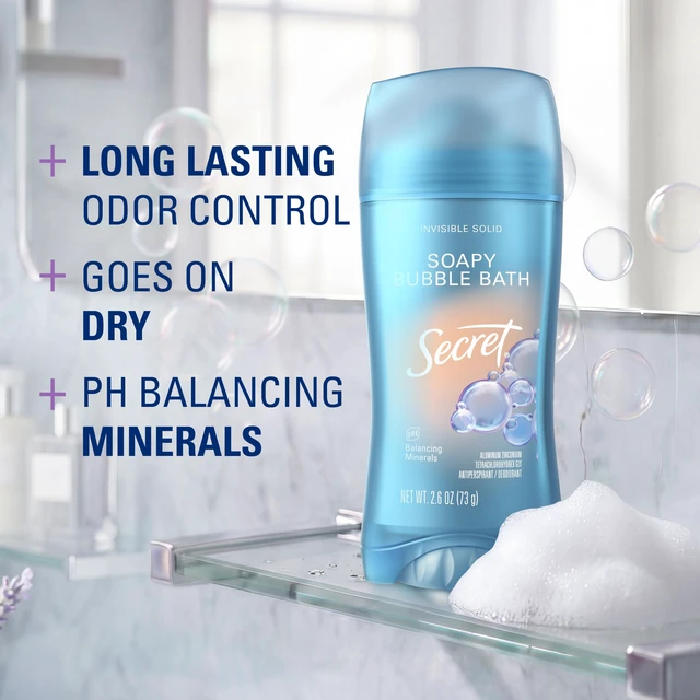Alt view image 2 of 7 - Antiperspirant Deodorant for Women, Soapy Bubble Bath Scent, 2.6 oz | 72HR Sweat & Odor Protection | Invisible Solid | pH Balanced & Pro-Hyaluronic Acid | Gentle & Smooth | Instant Freshness