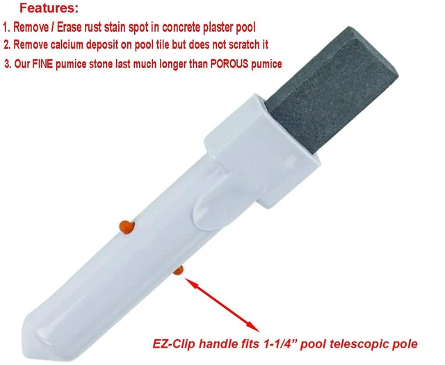 Alt view image 5 of 5 - Pumice Stone with EZ-Clip Handle to Reomve Erase Rust Stain Spot in Concrete Plaster Pool Spa and Calcium Deposit on Pool Tile