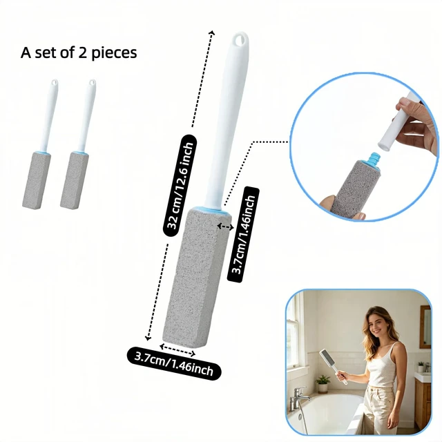 Alt view image 5 of 7 - 2 Pack Pumice Stone Toilet Cleaner with Handle Heavy Duty Hard Water Ring & Limescale Remover for Toilet, Pool, Tub, Sink No Scratches, Chemical-Free, Ergonomic