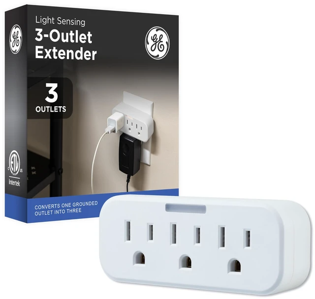 Main image of Outlet Extender, Guide Light, 3 Outlet Multi Plug Wall Power Splitter | 3 Prong Grounded Multiple Plug Wall Adapter, Electrical Expander, UL Safety Listed, White, 14494