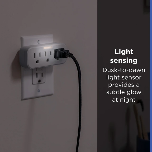 Alt view image 2 of 6 - Outlet Extender, Guide Light, 3 Outlet Multi Plug Wall Power Splitter | 3 Prong Grounded Multiple Plug Wall Adapter, Electrical Expander, UL Safety Listed, White, 14494