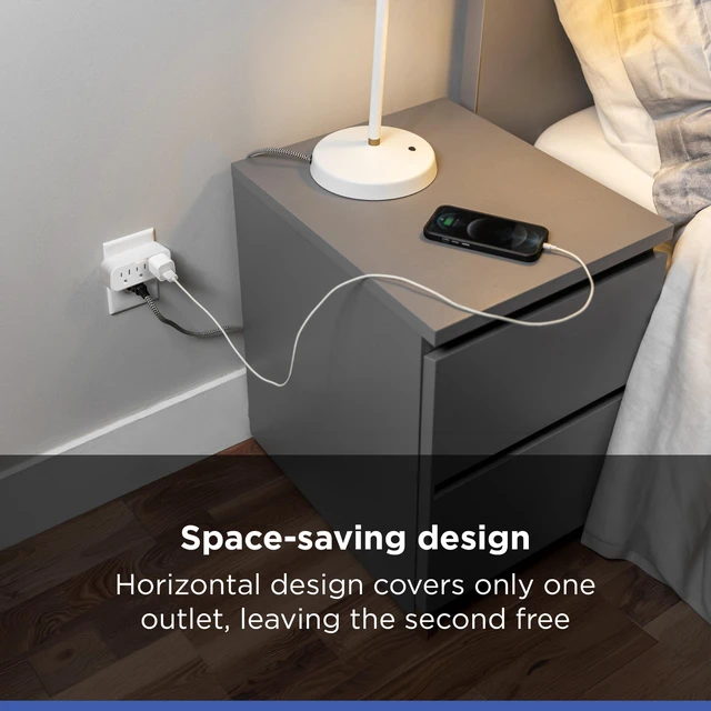 Alt view image 5 of 6 - Outlet Extender, Guide Light, 3 Outlet Multi Plug Wall Power Splitter | 3 Prong Grounded Multiple Plug Wall Adapter, Electrical Expander, UL Safety Listed, White, 14494