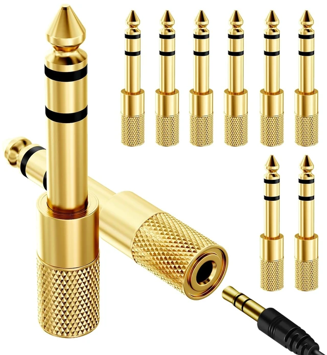 Main image of 10-Pack 3.5mm to 1/4 Stereo Headphone Adapter, Gold Plated 6.35mm 1/4 Male to 3.5mm 1/8 Female Stereo Jack Converter for Auxiliary Cables, Amplifiers, Guitars, Digital Pianos.