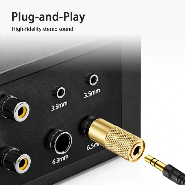 Alt view image 2 of 7 - 10-Pack 3.5mm to 1/4 Stereo Headphone Adapter, Gold Plated 6.35mm 1/4 Male to 3.5mm 1/8 Female Stereo Jack Converter for Auxiliary Cables, Amplifiers, Guitars, Digital Pianos.